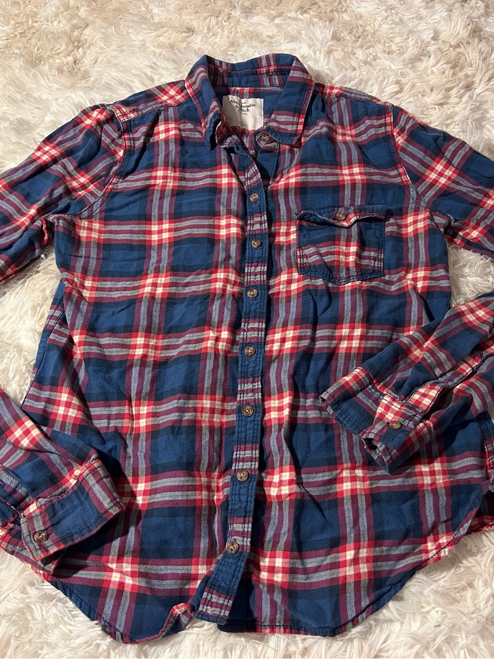 Abercrombie & Fitch Navy and Red Plaid Button-Down Shirt